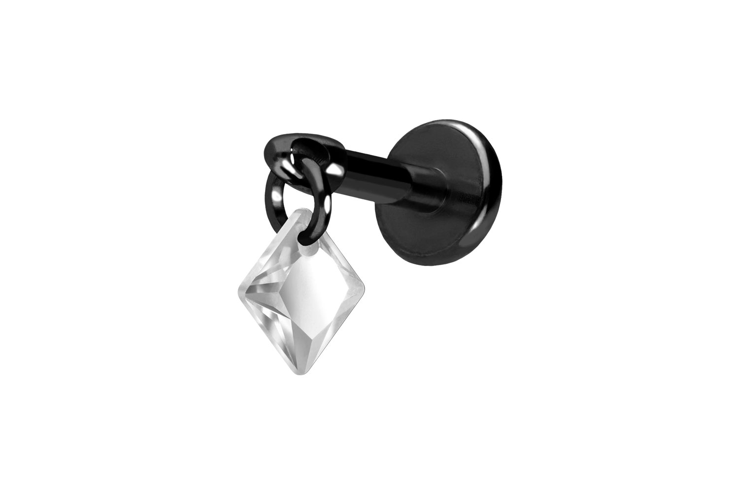 Titan Labret Piercing mit Push Fit KRISTALLQUADRAT